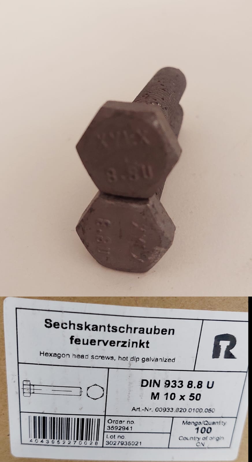 Hexagon head screw M10x50