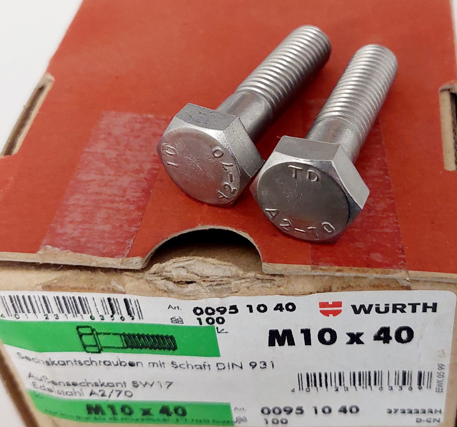   Sechskantschraube mit Schaft M10x40 8.8, Edelstahl
